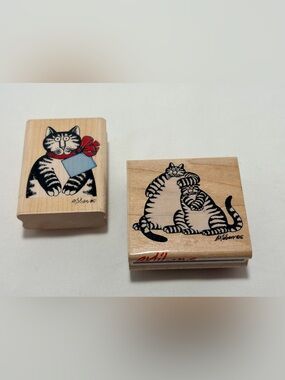 Vintage Wooden Cat Stamp Set 90’s